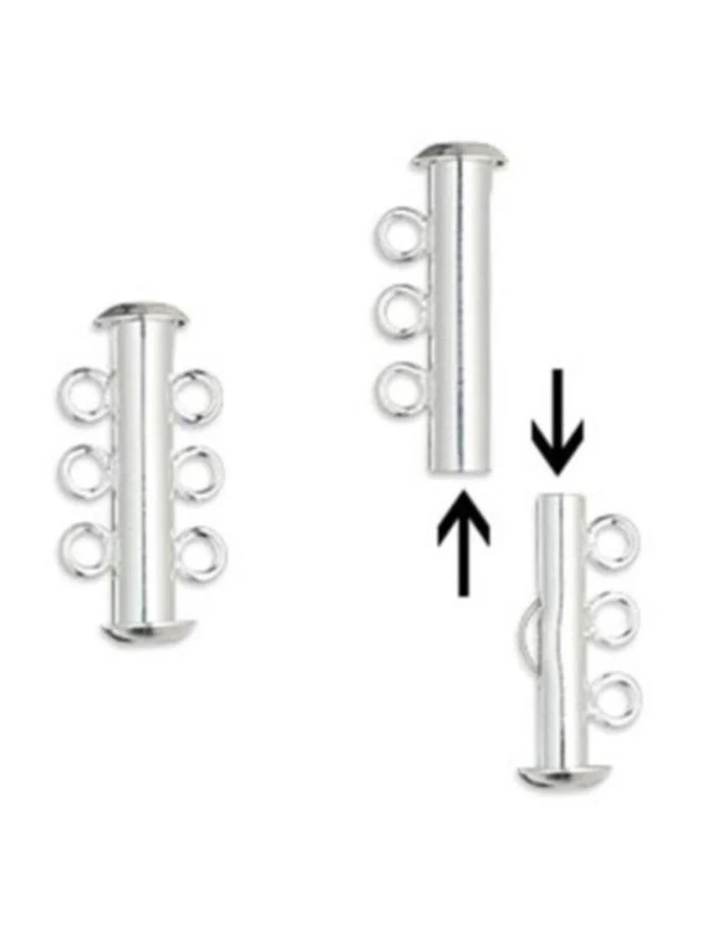 2 Sets Silver Plated 3-Strand Slide Lock Tube Necklace Jewelry Clasps 21x6mm